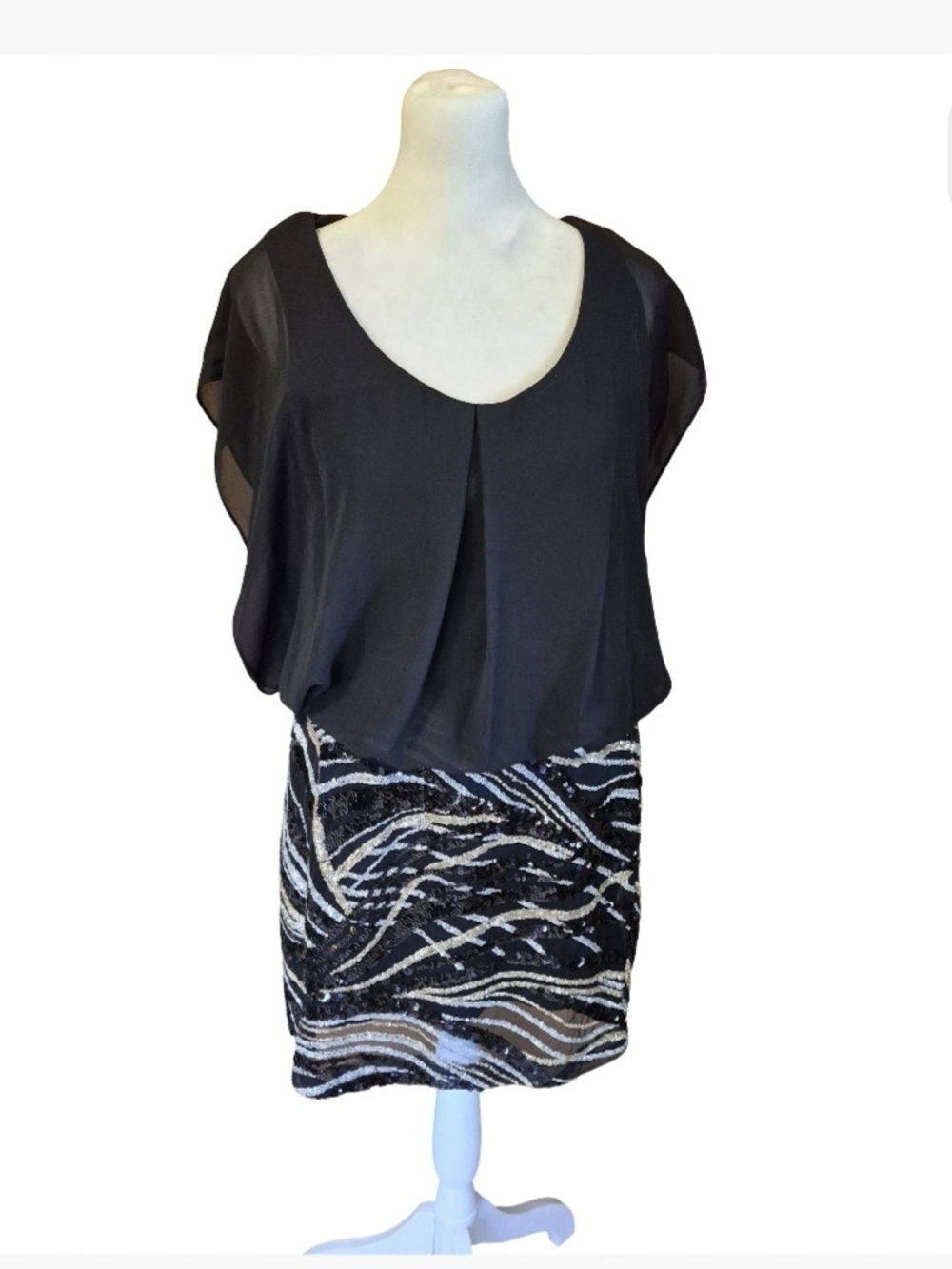 Black Mini Dress with Sequined Wave Skirt